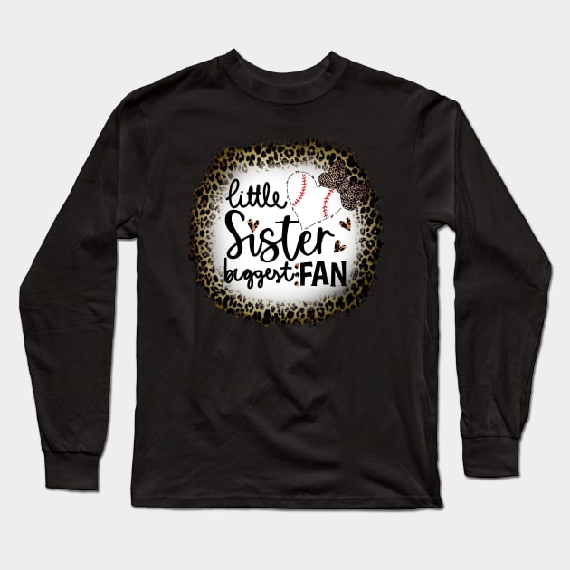 Baseball Little Sister Biggest Fan Leopard Baseball Long Sleeve T-Shirt by Wonder man 